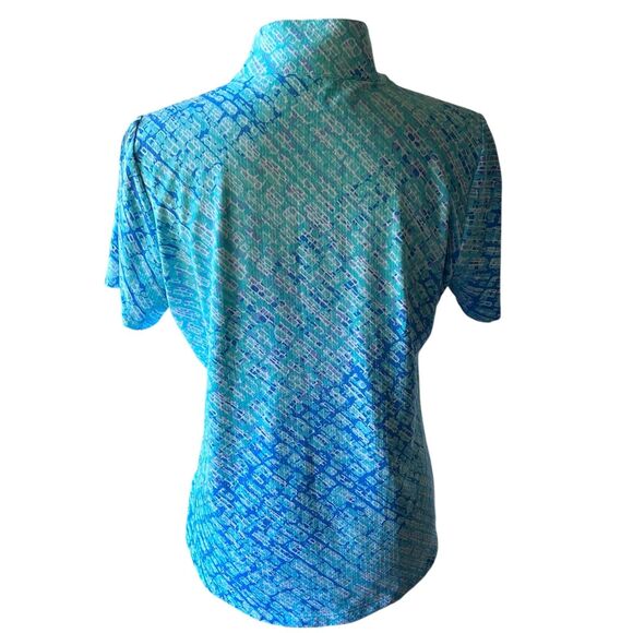 IBKÜL Women’s Medium Quarter Zip Short Sleeve Golf Polo Shirt Abstract Print - Picture 2 of 5